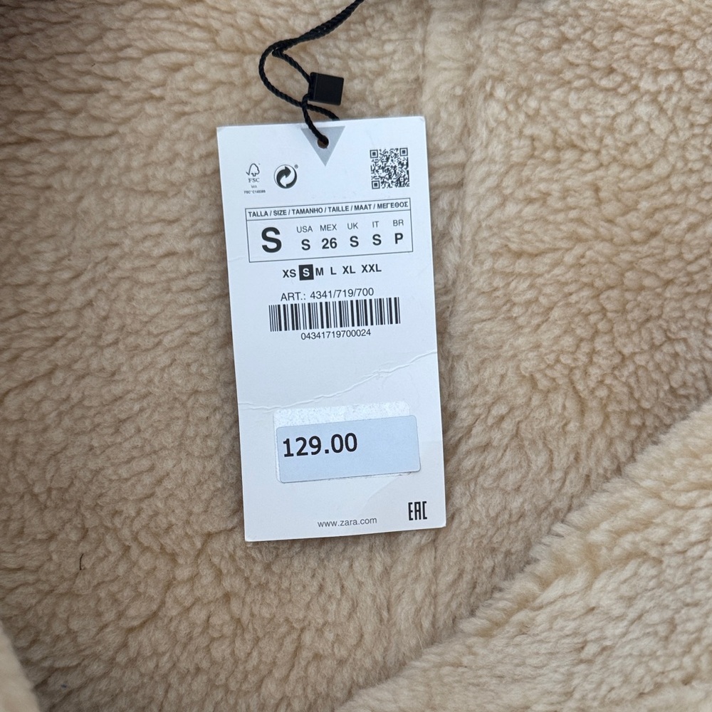 ZARA Dark Brown Faux-Shearling Aviator Jacket with Cream Trim - Picture 2 of 3